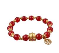 Fuqimanman2020 2026 Chinese New Year Horse Bracelet Fengshui Red Bead Good Luck Gold Horse Charm Bracelet, M, Zinc, no gemstone