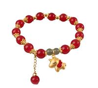 Fuqimanman2020 2026 Chinese New Year Horse Bracelet Fengshui Red Bead Good Luck Gold Horse Charm Bracelet, M, Zinc, no gemstone