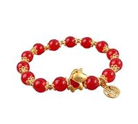 Fuqimanman2020 2026 Chinese New Year Horse Bracelet Fengshui Red Bead Good Luck Gold Horse Charm Bracelet, M, Zinc, no gemstone