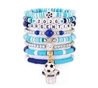 Fuqimanman2020 2026 Game Day Soccer Clay Beaded Bracelets World Cup Fans Cheer Stackable Bracelets for Women, One Size, Polymer Clay, no gemstone