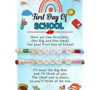 Fuqimanman2020 2Pcs Colorful Bead Bracelet First Day of School Gifts Matching Mother Daughter Stretch Bracelet Back to School Gift with Message Card, M, Zinc, no gemstone
