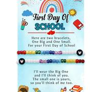 Fuqimanman2020 2Pcs Colorful Bead Bracelet First Day of School Gifts Matching Mother Daughter Stretch Bracelet Back to School Gift with Message Card, M, Zinc, no gemstone