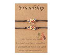 Fuqimanman2020 2pcs Long Distance Matching Enamel Butterfly Love Charm Bracelet Set for 2 Couple Best Friends BFF Friendship Mother Daughter Jewelry, S, enamel, no gemstone