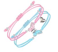 Fuqimanman2020 2pcs Matching Butterfly Bracelets Handmade Braided Couples Matching Attraction Relationship Adjustable Best Friends Bff Friendship Promise Jewelry, M, Zinc Leather Enamel, rope