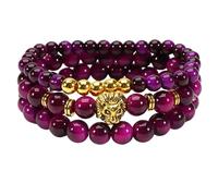 Fuqimanman2020 3 Pcs Tiger Eye Stackable Beaded Bracelets for Women Men Feng Shui Pixiu Lion Wealth Luck Beaded Bracelet Bring Luck Attract Wealth Jewelry Gift, Adjustable, Acrylic, no gemstone