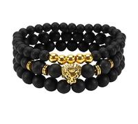 Fuqimanman2020 3 Pcs Tiger Eye Stackable Beaded Bracelets for Women Men Feng Shui Pixiu Lion Wealth Luck Beaded Bracelet Bring Luck Attract Wealth Jewelry Gift, Adjustable, Acrylic, no gemstone