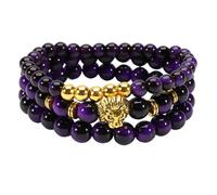 Fuqimanman2020 3 Pcs Tiger Eye Stackable Beaded Bracelets for Women Men Feng Shui Pixiu Lion Wealth Luck Beaded Bracelet Bring Luck Attract Wealth Jewelry Gift, Adjustable, Acrylic, no gemstone