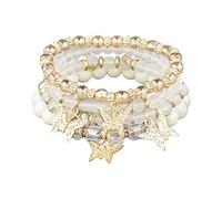 Fuqimanman2020 4Pcs Bohemian Butterfly Crystal Stone Stretch Bracelets Multi-Layer Beaded Stackable Stretch Bracelet Set Handmade Colorful Butterfly Charm Bracelets for Women, Crystal, no gemstone