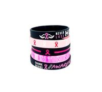 Fuqimanman2020 5 PCS Breast Cancer Awareness Silicone Bracelets Set for Women Pink Ribbon Wristbands Hope Faith Strength Courage Cancer Survive Comfort Inspiring Accessories Gifts Party Supplies, S