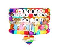 Fuqimanman2020 6 Pcs Rainbow LGBT Pride Clay Beaded Bracelets Colorful Gay Lesbian Love Stackable Bracelets for Women, One Size, Polymer Clay, no gemstone