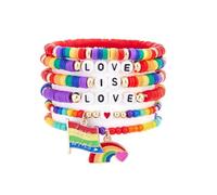 Fuqimanman2020 6 Pcs Rainbow LGBT Pride Clay Beaded Bracelets Colorful Gay Lesbian Love Stackable Bracelets for Women, One Size, Polymer Clay, no gemstone