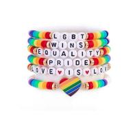 Fuqimanman2020 6 Pcs Rainbow LGBT Pride Clay Beaded Bracelets Colorful Gay Lesbian Love Stackable Bracelets for Women, One Size, Polymer Clay, no gemstone