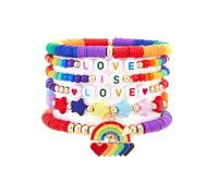 Fuqimanman2020 6 Pcs Rainbow LGBT Pride Clay Beaded Bracelets Colorful Gay Lesbian Love Stackable Bracelets for Women, One Size, Polymer Clay, no gemstone
