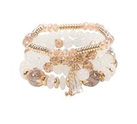 Fuqimanman2020 Boho Stackable Beaded Bracelet Set Multi-Layer Bohemian Stretch Bracelets with Tassel Charm Gold Accent Beaded Jewelry for Women, 5 UK, Glass, no gemstone