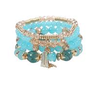 Fuqimanman2020 Boho Stackable Beaded Bracelet Set Multi-Layer Bohemian Stretch Bracelets with Tassel Charm Gold Accent Beaded Jewelry for Women, 5 UK, Glass, no gemstone