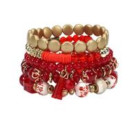 Fuqimanman2020 Boho Stackable Beaded Bracelet Set Multi-Layer Bohemian Stretch Bracelets with Tassel Charm Gold Accent Beaded Jewelry for Women, 5 UK, Stone, no gemstone