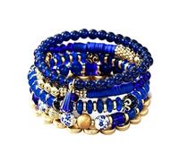 Fuqimanman2020 Boho Stackable Beaded Bracelet Set Multi-Layer Bohemian Stretch Bracelets with Tassel Charm Gold Accent Beaded Jewelry for Women, 5 UK, Glass, no gemstone