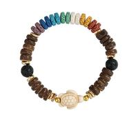 Fuqimanman2020 Boho Turquoise Sea Turtle Starfish Wooden Beaded Bracelet Volcanic Stone Wood Disc Beads Stretch Bracelet for Women Men Bohemian Summer Beach Jewelry, Fixed, Zinc, no gemstone