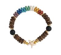 Fuqimanman2020 Boho Turquoise Sea Turtle Starfish Wooden Beaded Bracelet Volcanic Stone Wood Disc Beads Stretch Bracelet for Women Men Bohemian Summer Beach Jewelry, Fixed, Zinc, no gemstone