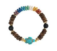 Fuqimanman2020 Boho Turquoise Sea Turtle Starfish Wooden Beaded Bracelet Volcanic Stone Wood Disc Beads Stretch Bracelet for Women Men Bohemian Summer Beach Jewelry, Fixed, Zinc, no gemstone