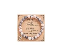 Fuqimanman2020 Christian Gifts for Women Men, Inspirational Gifts Natural Stone Cross Bracelet with Card, Catholic Religious Gifts for Women Friends, 1, Metal, no gemstone