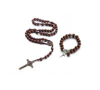 Fuqimanman2020 Christian Handmade Wooden Catholic Rosaries Necklace, Prayer Beads Holy Soil Medal & Cross, Catholic Wooden Rosary Beads, 1, Metal, No Gemstone