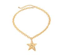 Fuqimanman2020 Chunky Gold Silver Star Pendant Necklace Y2k Trendy Statement Stackable Jewelry Gift, Zinc, No Gemstone