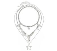 Fuqimanman2020 Chunky Gold Silver Star Pendant Necklace Y2k Trendy Statement Stackable Jewelry Gift, Zinc, No Gemstone