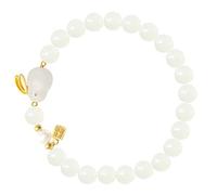 Fuqimanman2020 Classic Hetian Jade Gold Leaf Rabbit Stretch Bracelet Natural Stone Strand Temperament Layered Adjustable for Women Feng Shui New Year Lucky Jewellery, one size, Stone, He Tian