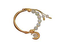 Fuqimanman2020 Classic Hetian Jade Gold Leaf Rabbit Stretch Bracelet Natural Stone Strand Temperament Layered Adjustable for Women Feng Shui New Year Lucky Jewellery, one size, Stone, He Tian