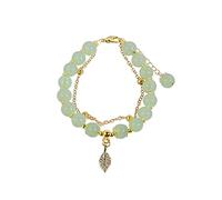 Fuqimanman2020 Classic Hetian Jade Gold Leaf Rabbit Stretch Bracelet Natural Stone Strand Temperament Layered Adjustable for Women Feng Shui New Year Lucky Jewellery, one size, Stone, He Tian