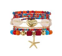 Fuqimanman2020 Colorful Layered Starfish Shell Seed Beaded Bracelets for Women, One Size, shell, no gemstone