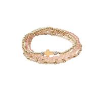 Fuqimanman2020 Colorful Stackable Cross Crystal Beaded Bracelets for Women Cross Charm Gold Beads Bracelet Multilayred Imitation Pearl Beads Stretch Bracelet Jewelry Gift, Fixed, Zinc, no gemstone