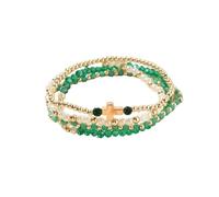 Fuqimanman2020 Colorful Stackable Cross Crystal Beaded Bracelets for Women Cross Charm Gold Beads Bracelet Multilayred Imitation Pearl Beads Stretch Bracelet Jewelry Gift, Fixed, Zinc, no gemstone