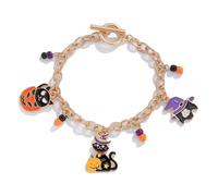 Fuqimanman2020 Cute Halloween Pumpkin Ghost Charm Bracelet for Women Gothic Punk Bat Spider Link Bracelet Halloween Theme Party Jewelry Gift, Adjustable, Zinc, no gemstone
