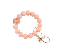 Fuqimanman2020 Daisy Flower Silicone Beads Wristlet Keychain Cute Sunflower Key Ring Holder For Women Girls, Orange, One Size