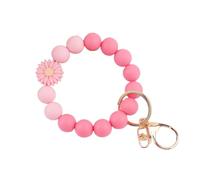 Fuqimanman2020 Daisy Flower Silicone Beads Wristlet Keychain Cute Sunflower Key Ring Holder For Women Girls, Pink, One Size