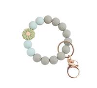Fuqimanman2020 Daisy Flower Silicone Beads Wristlet Keychain Cute Sunflower Key Ring Holder For Women Girls, Green, One Size