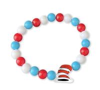 Fuqimanman2020 Funny Back to School Bracelet Handmade Dr. Seuss Day Red Hat Fish Bead Bracelet Back to School Graduation Teacher Appreciation Day Student Librarian Gift, S, Zinc, no gemstone