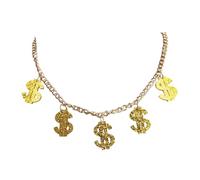 Fuqimanman2020 Gold Dollar Sign Necklace Lightweight Acrylic Big Money Chain Necklace Halloween Cosplay Costume Jewelry Gift, M, Acrylic, No Gemstone