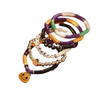 Fuqimanman2020 Halloween Heishi Bracelets Holiday Stackable Bracelet for Women Pumpkin Ghost Boo Surfer Stretch Bracelet Halloween Cosplay Jewelry Gifts, M, Zinc, no gemstone