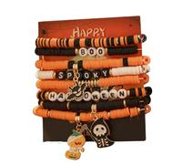 Fuqimanman2020 Halloween Heishi Bracelets Holiday Stackable Bracelet for Women Pumpkin Ghost Boo Surfer Stretch Bracelet Halloween Cosplay Jewelry Gifts, M, Zinc, no gemstone