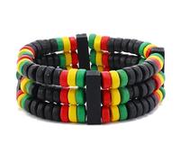Fuqimanman2020 Juneteenth African Black History Month Wooden Beaded Stackable Bracelets Multi Layer Leather Ethnic Tribal Braided Bracelets, 5 UK, Wood, no gemstone