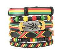 Fuqimanman2020 Juneteenth African Black History Month Wooden Beaded Stackable Bracelets Multi Layer Leather Ethnic Tribal Braided Bracelets, 5 UK, Leather, no gemstone