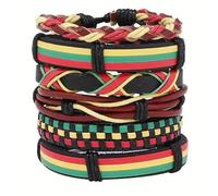 Fuqimanman2020 Juneteenth African Black History Month Wooden Beaded Stackable Bracelets Multi Layer Leather Ethnic Tribal Braided Bracelets, 5 UK, Leather, no gemstone