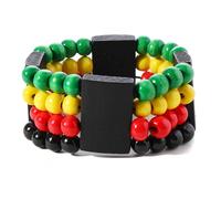 Fuqimanman2020 Juneteenth African Black History Month Wooden Beaded Stackable Bracelets Multi Layer Leather Ethnic Tribal Braided Bracelets, 5 UK, Wood, no gemstone