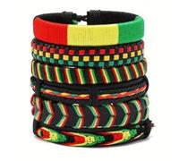 Fuqimanman2020 Juneteenth African Black History Month Wooden Beaded Stackable Bracelets Multi Layer Leather Ethnic Tribal Braided Bracelets, 5 UK, Leather, no gemstone