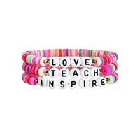 Fuqimanman2020 Teacher Appreciation Heishi Stackable Bracelet Set Teach Love Teach Inspire Beaded Stretchy Ploymer Clay Back to School Preppy Jewelry, Ploymer Clay, heishi