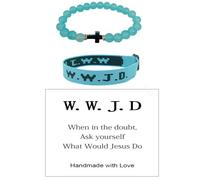 Fuqimanman2020 WWJD Braided Rope Bracelet Cross Pendant Beads Stretch Bracelet for Women Men What Would Jesus Do Religious Jewelry Gift, Adjustable, Zinc, no gemstone