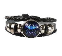 Fuqimanman2020 Zodiac Signs Spirit Bracelet Adjustable 12 Constellation Bracelet Multilayer Black Leather Wrap Bracelets Christmas Birthday Jewelry Gifts for Women Men, S, Zinc, no gemstone